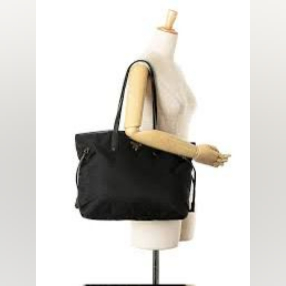 Prada Saffiano Trimmed Tessuto Tote Bag Black - Picture 6 of 14